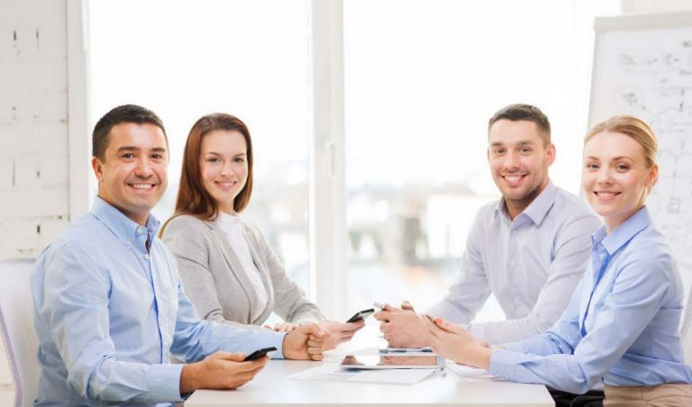 Professional office workspace with contemporary furniture and business environment setup